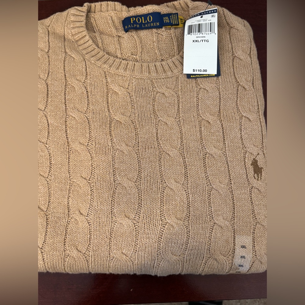 Ralph Lauren Men's Cable Knit Tan Sweater